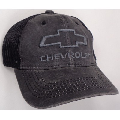 Hat Cap Chevrolet Chevy Bowtie Weathered Cotton Black Mesh OC  eb-15892773